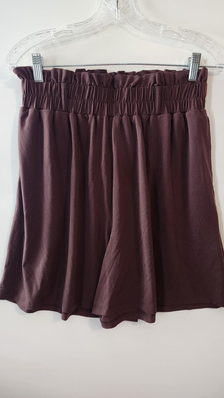 LuLaRoe High Waisted Paperbag Shorts Brown Smocked Ruffle Womens Size S #397